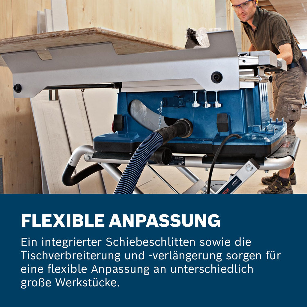 Bosch Professional Tischkreissäge GTS 10 XC (Sägeblatt-Ø: 254 mm, Sägeblattbohr-Ø: 30mm inkl. Absaugadapter, Parallelanschlag, Schiebestock, Winkelanschlag, Aufbewahrung für Sägeblatt)