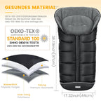 Orzbow Fußsack Kinderwagen Winter, Fußsack Buggy Fusssack Kinderwagen Baby Winter mit Wamres Polar Fleece, Reißverschluss, Reflektorstreifen, Universelle & Wasserdicht, Maschinenwaschbar, Schwarz