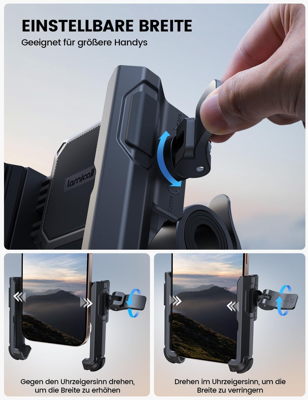 Lamicall Fahrrad Handyhalterung, Motorrad Handyhalter - [Gut für Videoaufnahmen] 360° Drehbare Handy Fahrradhalterung, Universal Handy Halterung Fahrradlenker für iPhone 17 16 15, Samsung, Smartphone