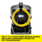 Kärcher Sauger T 11/1 Classic HEPA Re!Plast, leichter Staubsauger, Behälter: 11 l, Leistung: 850 W, Schalldruckpegel: 61 db(A), Gewicht: 4,2 kg, Kabel: 7,5 m, HEPA-14-Filter, Behälter mit Rezyklat