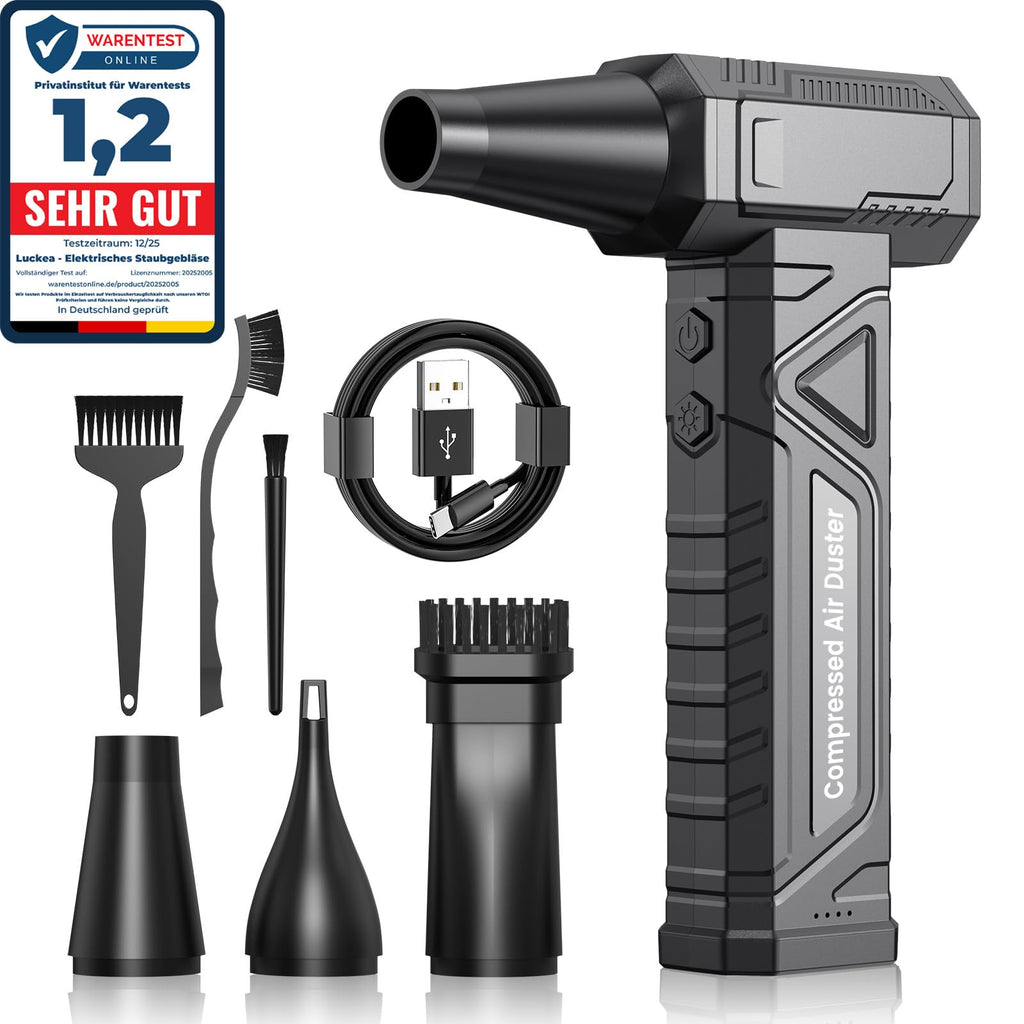 Elektrische Staubgebläse Druckluftspray für PC Reinigung - Electric Air Duster 200000 RPM, 4-Gang Einstellbare Mini-Gebläse mit Akku, Luftgebläse für Tastatur, Haus, Outdoor, Auto, W18, Schwarz