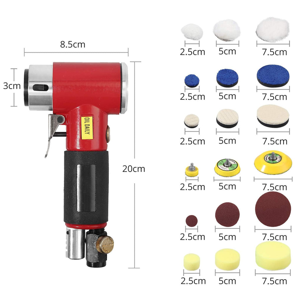Mini Poliermaschine, Druckluft Polierer, EYPINS 25mm 50mm 75mm Exzenter schleifer Winkelschleifer mit 60X Schleifpapier 5X Polierschwamm 3X Polierpad, Polierset Polierteller Kit für Auto Möbeln Metall