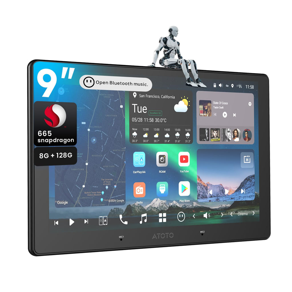 ATOTOZONE X10G209E 9.35 Zoll Android Autoradio Doppel-Din, 8+128G, 4G LTE, KI-Sprachassistent, Kabelloses Carplay & Android Auto, Duales Mikrofon & Bluetooth & Kameraeingang, 36B-EQ, HDMI-Eingang