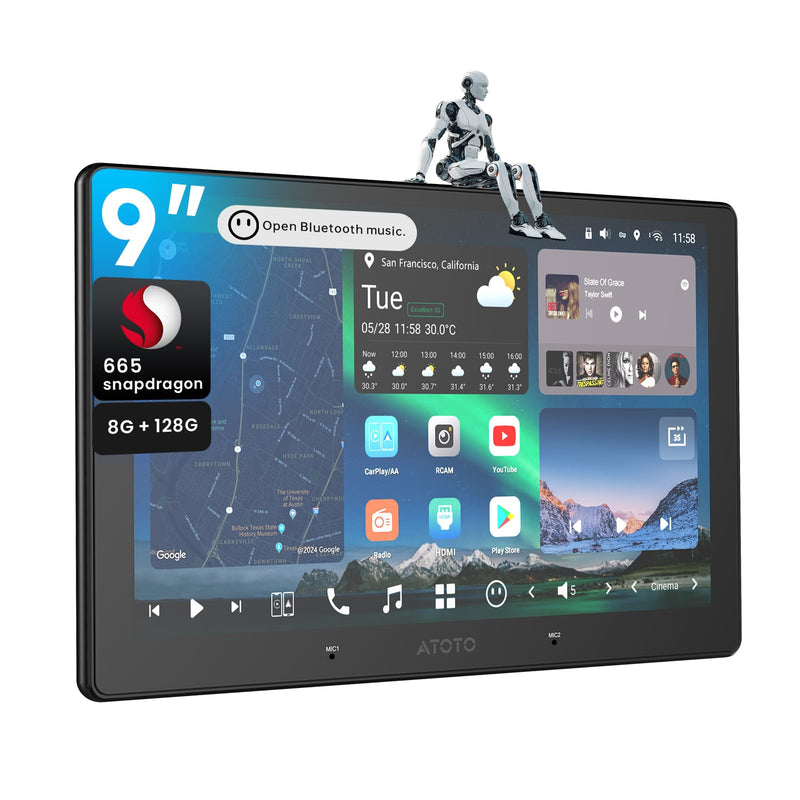ATOTOZONE X10G209E 9.35 Zoll Android Autoradio Doppel-Din, 8+128G, 4G LTE, KI-Sprachassistent, Kabelloses Carplay & Android Auto, Duales Mikrofon & Bluetooth & Kameraeingang, 36B-EQ, HDMI-Eingang