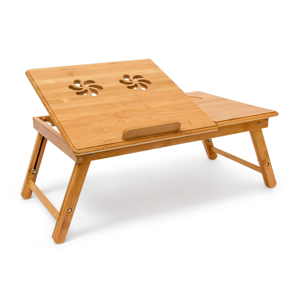 Relaxdays Betttablett Bambus höhenverstellbar HBT 30,5 x 72,5 x 35 cm Laptop Tisch für Notebook mit Leseklappe als Laptopständer klappbar mit Ablage für Maus und Bücher als Notebookständer, natur