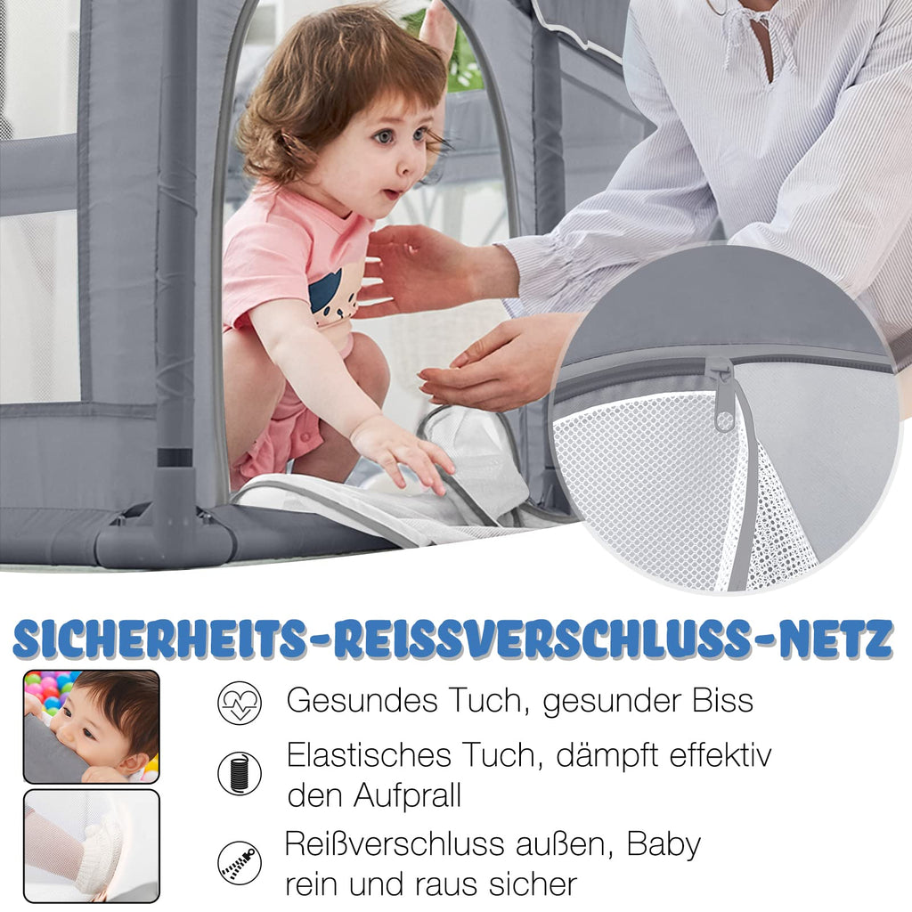 HENGMEI Baby Laufgitter Laufstall Absperrgitter 180x150cm Aktivitätszentrum mit Rutschfester Basis, atmungsaktivem Netz Sicherheitsspielplatz (180x150cm)