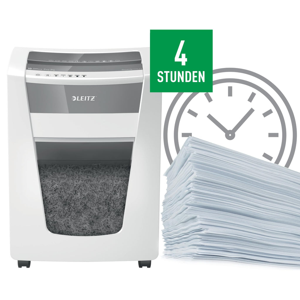 Leitz IQ Aktenvernichter Office Pro, Partikelschnitt Sicherheitsstufe P4, 22-20 Blatt (70-80 g/m²), TÜV+GS zertifiziert, 4 Stunden Dauerbetrieb, 30L Behälter, Sehr leiser Schredder für Büro, 80050000