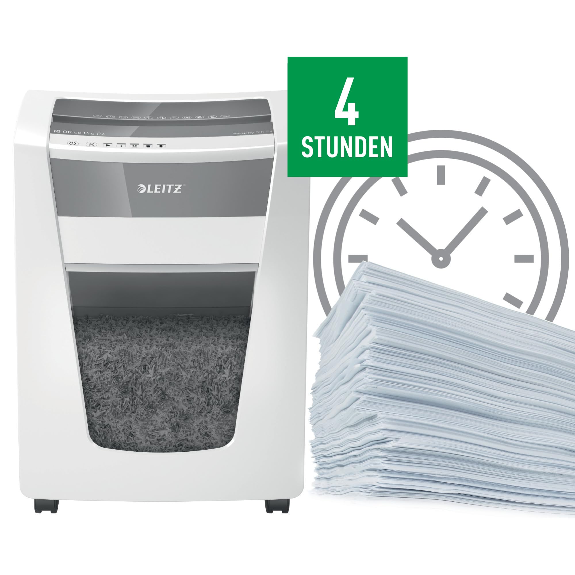 Leitz IQ Aktenvernichter Office Pro, Partikelschnitt Sicherheitsstufe P4, 22-20 Blatt (70-80 g/m²), TÜV+GS zertifiziert, 4 Stunden Dauerbetrieb, 30L Behälter, Sehr leiser Schredder für Büro, 80050000
