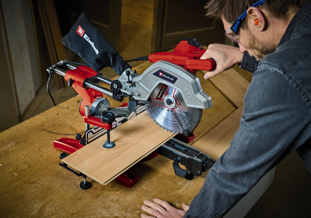 Einhell Zug-Kapp-Gehrungssäge TE-SM 10 L Dual (2.100 W, Ø 254 mm Sägeblatt, 305 mm Schnittbreite, 85 mm Schnitttiefe, Schnittlinienlaser, beidseitige Sägekopfneigung)