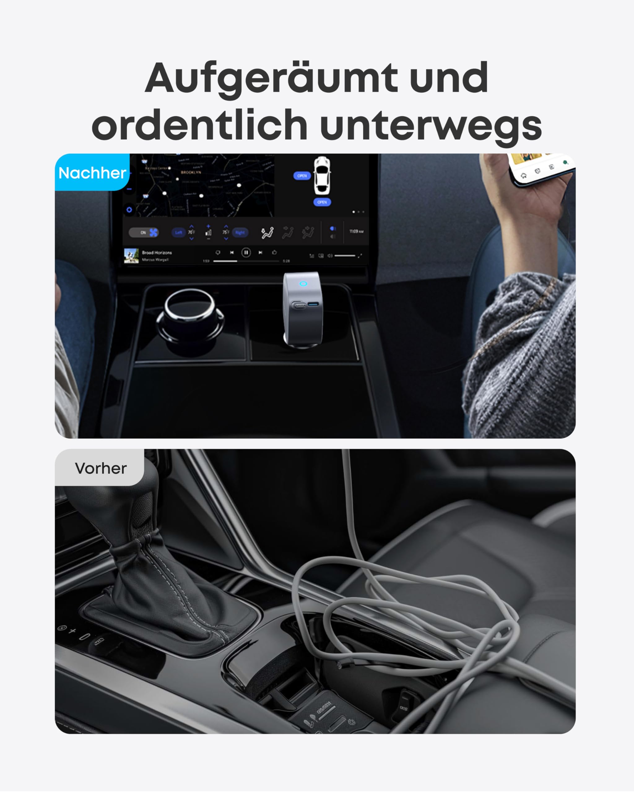 Anker USB-C Kfz-Ladegerät, 75W Max. Ultra-kompaktes Typ-C Kfz-Schnellladegerät, Integriertes einziehbares Kabel, Autonetzteil für iPhone 17/16/15 Serie, MacBook Pro/Air, iPad, Galaxy, AirPods
