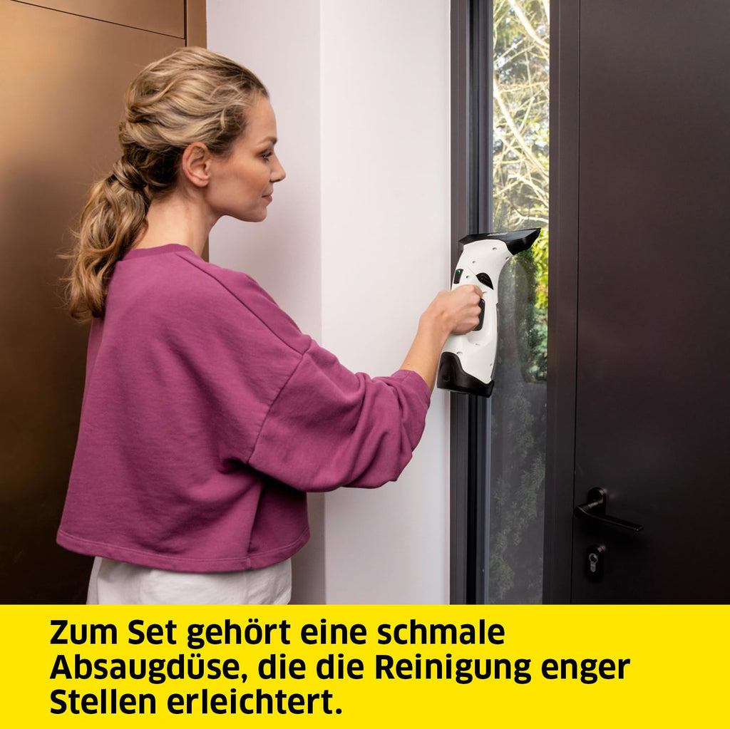 Kärcher Akku-Fenstersauger WV 2 Plus N, Akkulaufzeit: 35 min, LED-Ladezustandsanzeige, 2 Absaugdüsen, Sprühflasche mit Mikrofaserbezug, 20 ml Fensterreiniger-Konzentrat