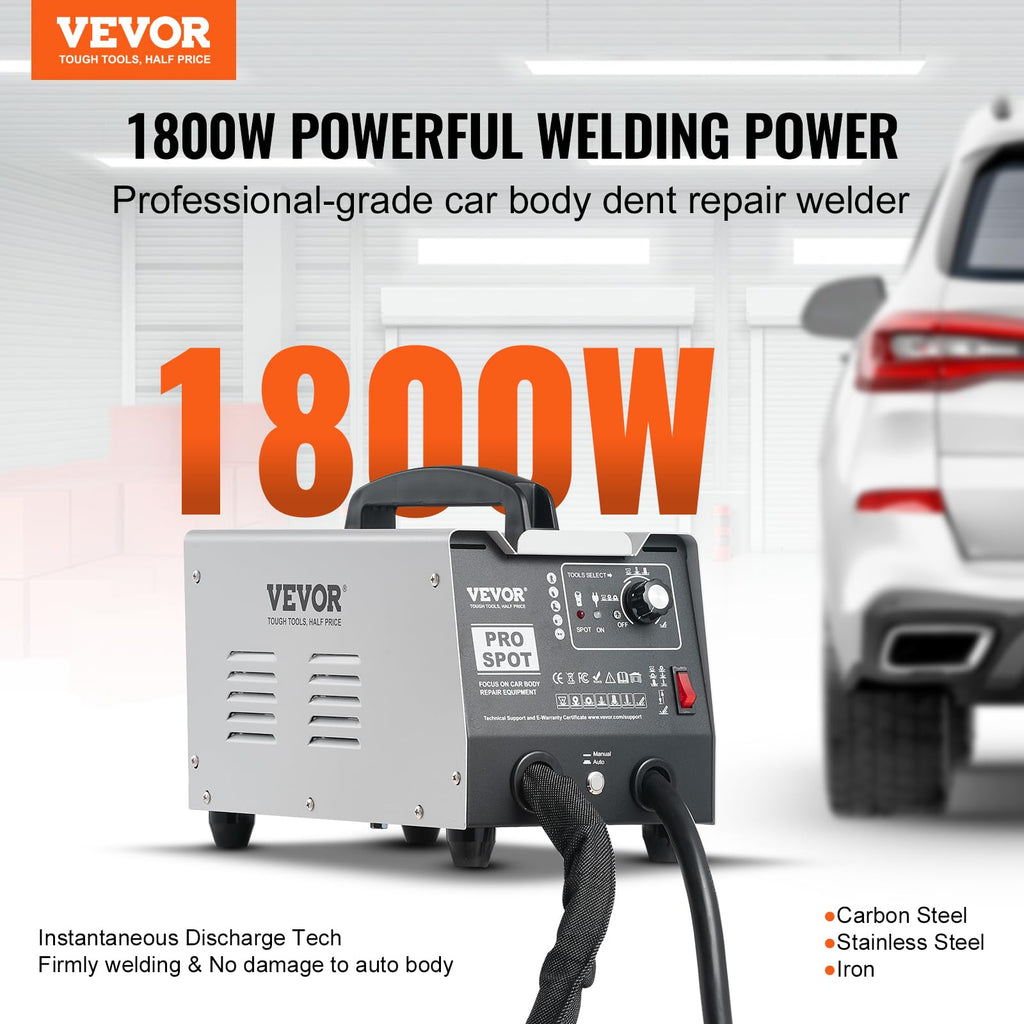 VEVOR Ausbeulspotter, 1,8 kW Punktschweißgerät, Dent Puller mit automatischem/manuellem Schweißen & 7 vielseitigen Modi, Autokarosserie-Punktschweißgerät, für die Dellenreparatur von Autos & LKWs
