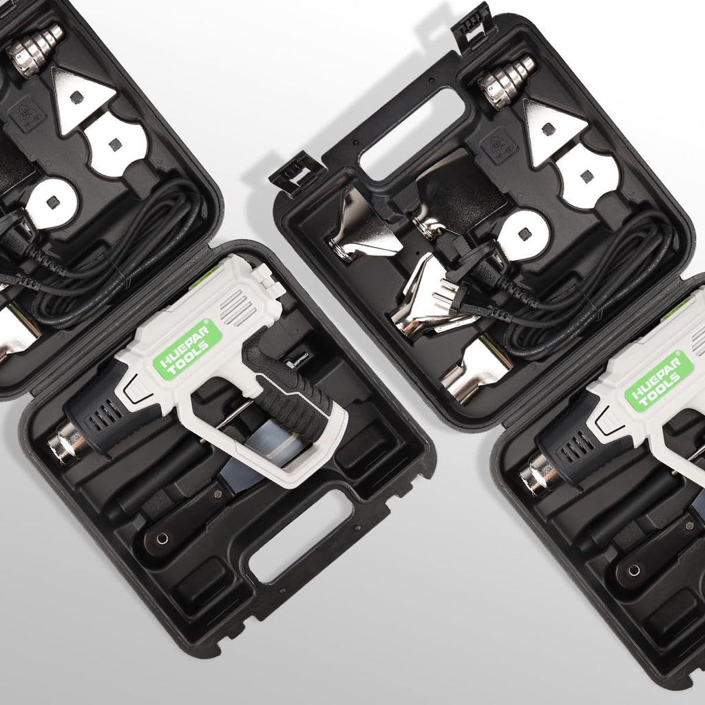 Huepar Tools Professional Heißluftpistole 2300 W mit LCD-Digitalanzeige, in Koffer, Temperaturbereich 50-660 °C, 10 Zubehör, Überlastschut