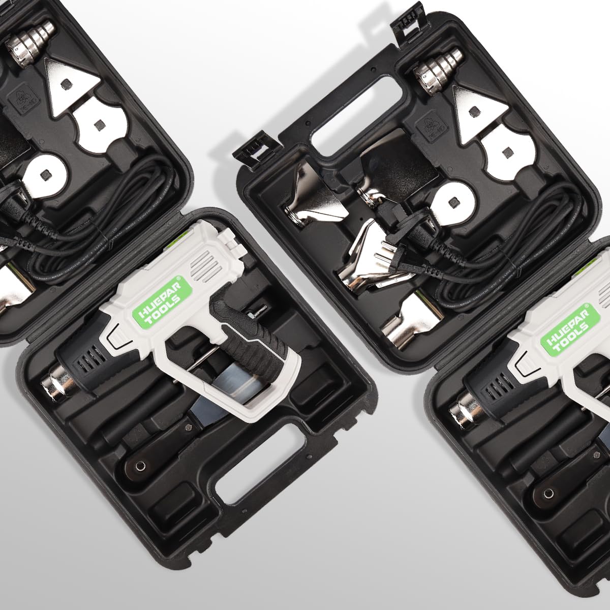 Huepar Tools Professional Heißluftpistole 2300 W mit LCD-Digitalanzeige, in Koffer, Temperaturbereich 50-660 °C, 10 Zubehör, Überlastschut
