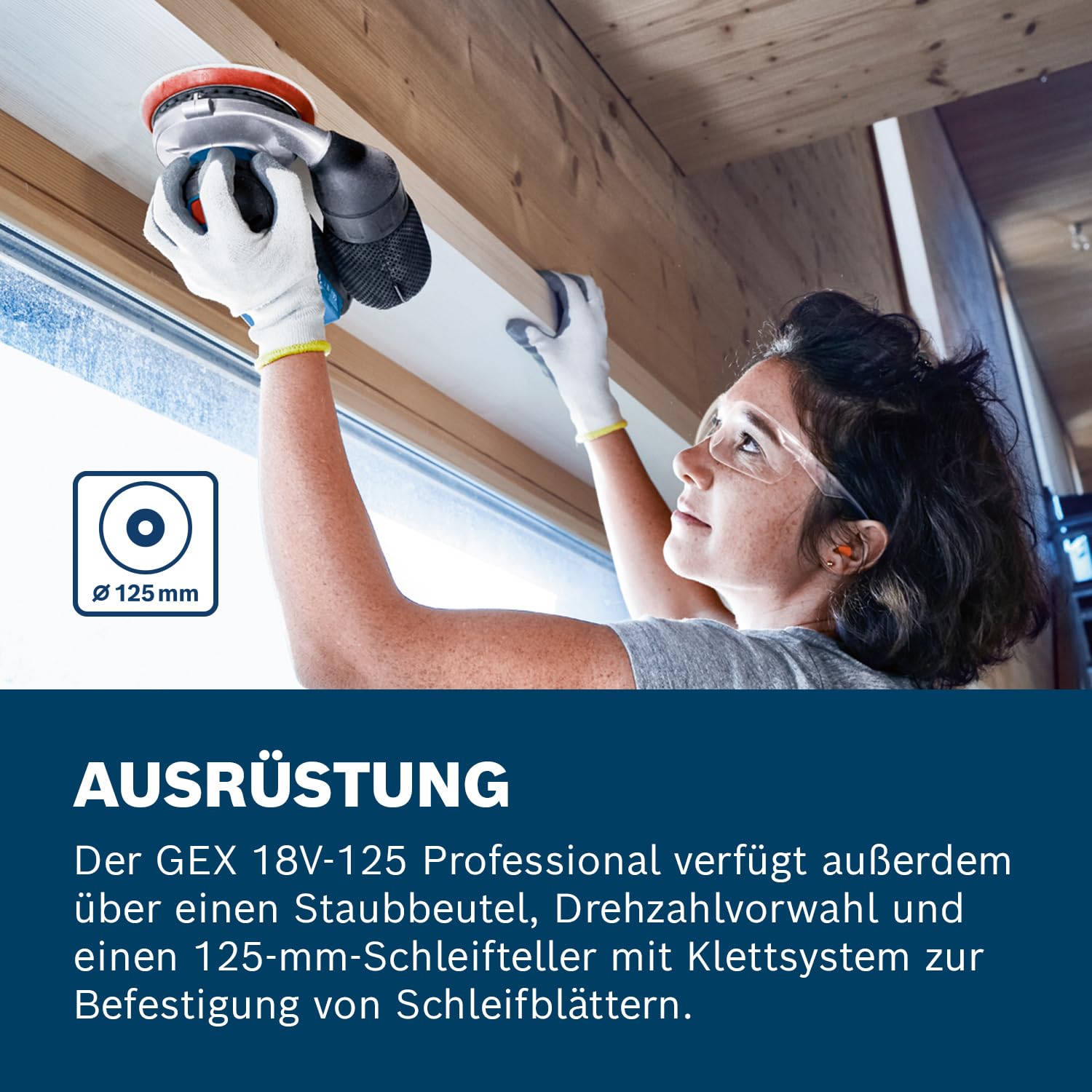 Bosch Professional 18V System Akku Exzenterschleifer GEX 18V-125 (inkl. Schleifteller (125mm), 1x Schleifpapier, Staubbeutel, ohne Akku/Ladegerät)