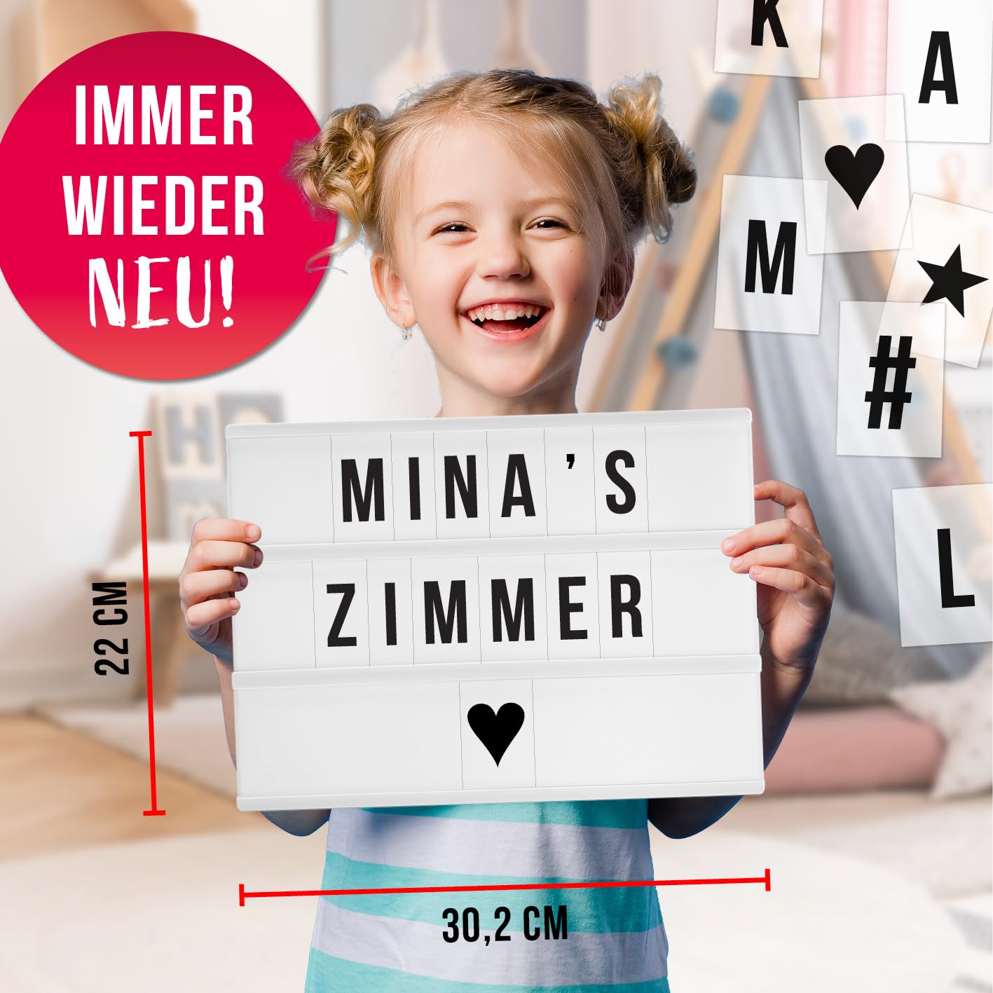 EASYmaxx LED Leuchtkasten mit Farbwechsel | 173 Buchstaben mit Sonderzeichen + Symbole, A4 - Format | Batteriebetrieben, USB Anschluss