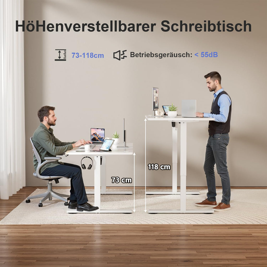 JUMMICO Elektrischer Höhenverstellbarer Schreibtisch - Steh-Sitz Tisch mit Memory-Funktion & Kompletter Tischplatte, Computertisch für Büro & Zuhause 140 x 60 cm Weiß