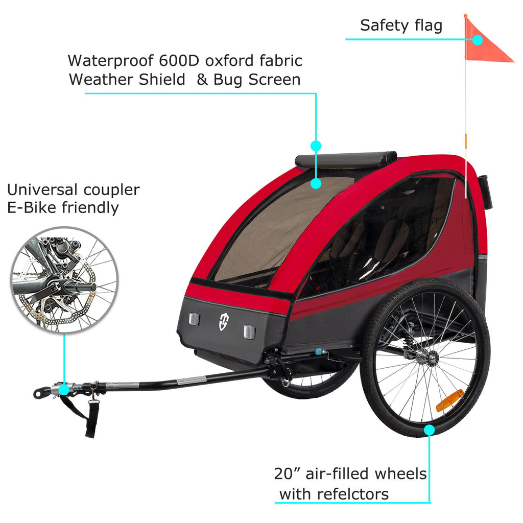 Tiggo VS 2 in 1 Kinderanhänger Fahrradanhänger Anhänger mit Buggy Set + Federung 60302 (ROT)