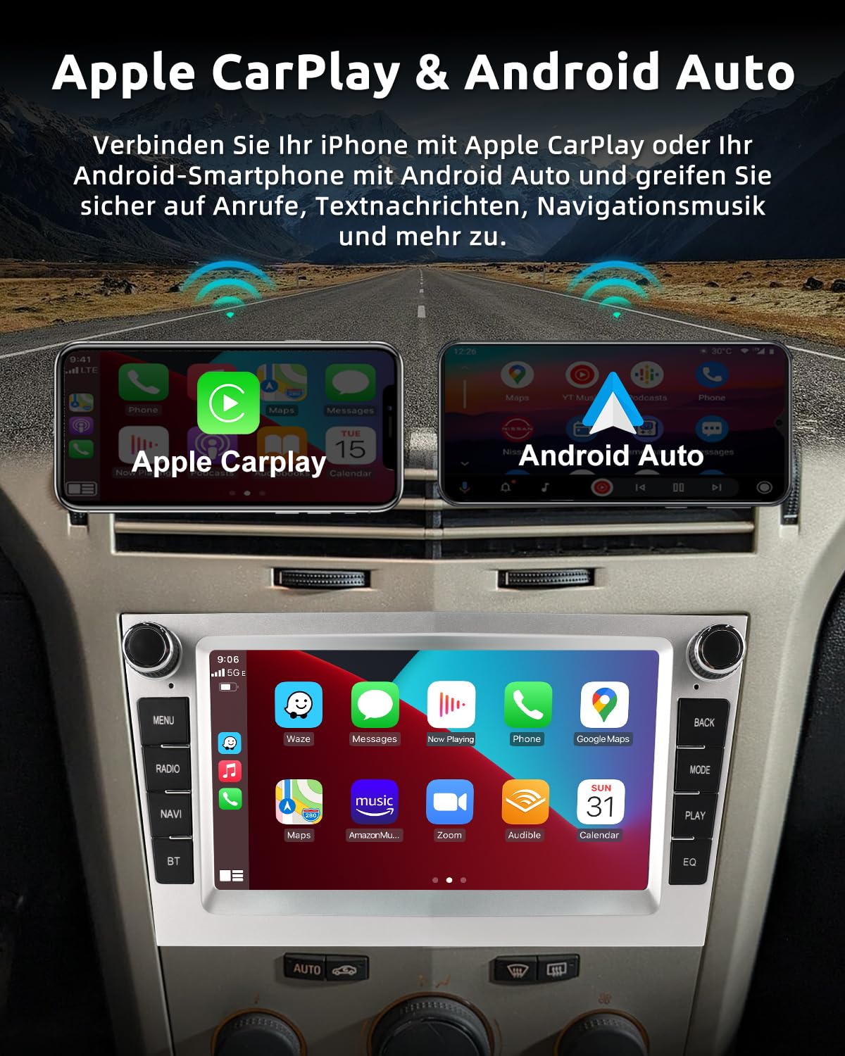 ESSGOO 1+32G Drahtloses Carplay und Android Auto Autoradio Für Vauxhall Opel Corsa C/D Zafira B Astra H Zafira b Meriva Vivaro Signum Combo mit 7 Zoll Touchscreen Bluetooth FM RDS GPS WiFi Silber