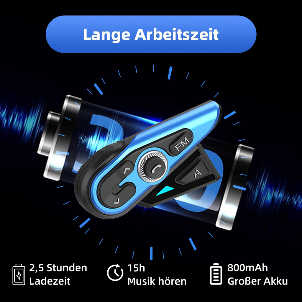 WAYXIN R15pro Motorrad Headset Intercom Helm Headset für bis zu 6 Motorräder 1500M Wireless Kopfhörer mit HiFi/Musik Teilen/FM/AI Sprache Universal intercom Motorradfahren/Skifahren/Radfahren