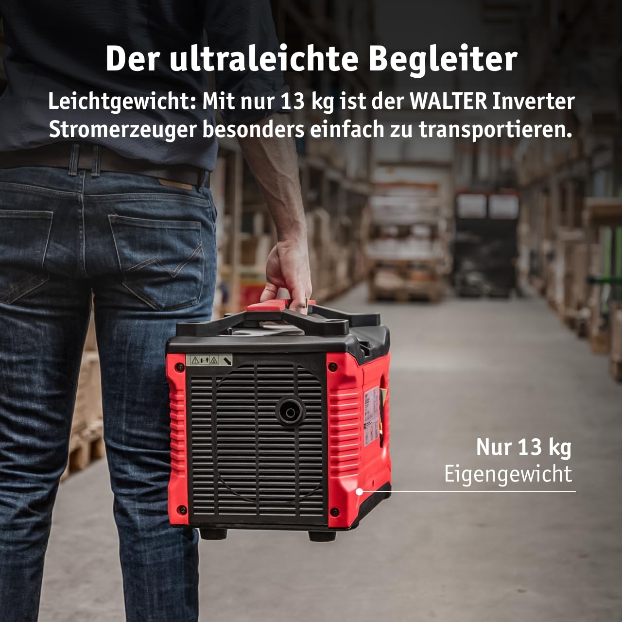 Walter Inverter Stromerzeuger 1000W, Benzin Notstromaggregat, ideal für Camping Reise Garage Wohnwagen Baustelle, WWS-IGS1000