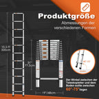 HBTower Teleskopleiter 3,2 m aus Aluminium, Klappbare Ausziehleiter mit Rutschfesten Füßen, Leicht & Kompakt, Tragkraft 150 kg, Ideal für Deckenarbeiten & Dachböden, Silber