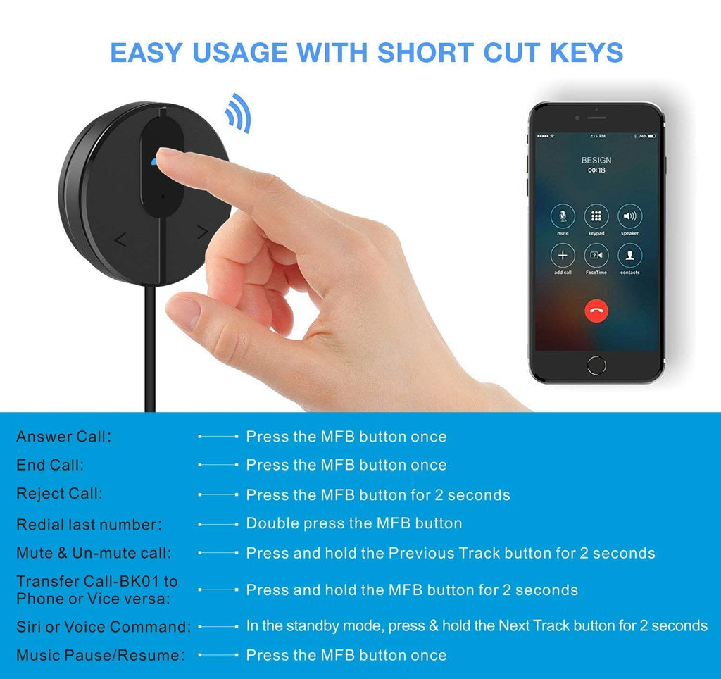 BESIGN BK01 Bluetooth 4.1 Freisprecheinrichtung, Freisprechanlage, Bluetooth Empfänger für KFZ Auto Lautsprechersystem mit 3.5 mm Klinke, Magnetic Base, Ground Loop Noise Isolator/Entstörfilter