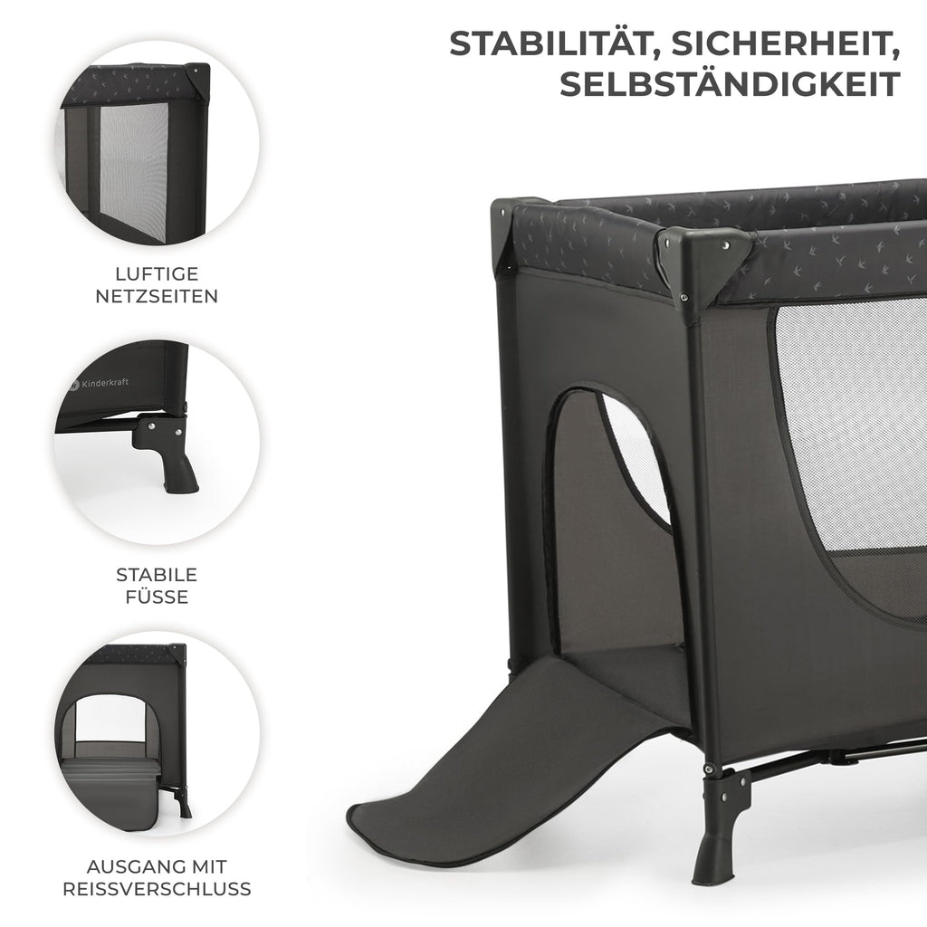 Kinderkraft Kinderreisebett Joy Light, Babybetten, Kinderbett, Reisebett, Praktisch, Modernes Design, Kleine Abmessungen nach Zusammenklappe, Tasche, Grau