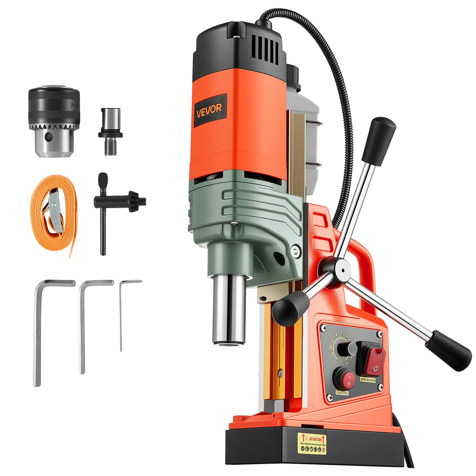 VEVOR Magnetbohrmaschine 1350 W 50 mm Bohrdurchmesser, 12500 N Leistung, tragbare magnetische Bohtanlage mit einstellbarer Drehzahlen & Weldonschaft, für Metalloberflächen Industrie Heimwerker