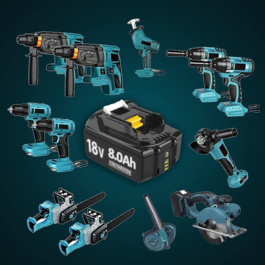 2X 18V 8.0Ah/8000mAh Ersatzakku für makita BL1860B BL1850B BL1860 BL1840 BL1830 BL1815 BL1835 BL1860B BL1850B BL1845 BL1850 BL1890 BL1415 BL1430 BL1440 194205-3 LXT-400 with LED Werkzeugakku