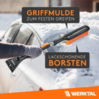 WERKTAL Eiskratzer Auto mit Besen (Teleskop) lackschonend – Scheibenkratzer mit Eisbrecher & Schneebesen für PKW LKW SUV, stabiles Winterzubehör inkl. Tasche – inklusive Scheibenschwamm