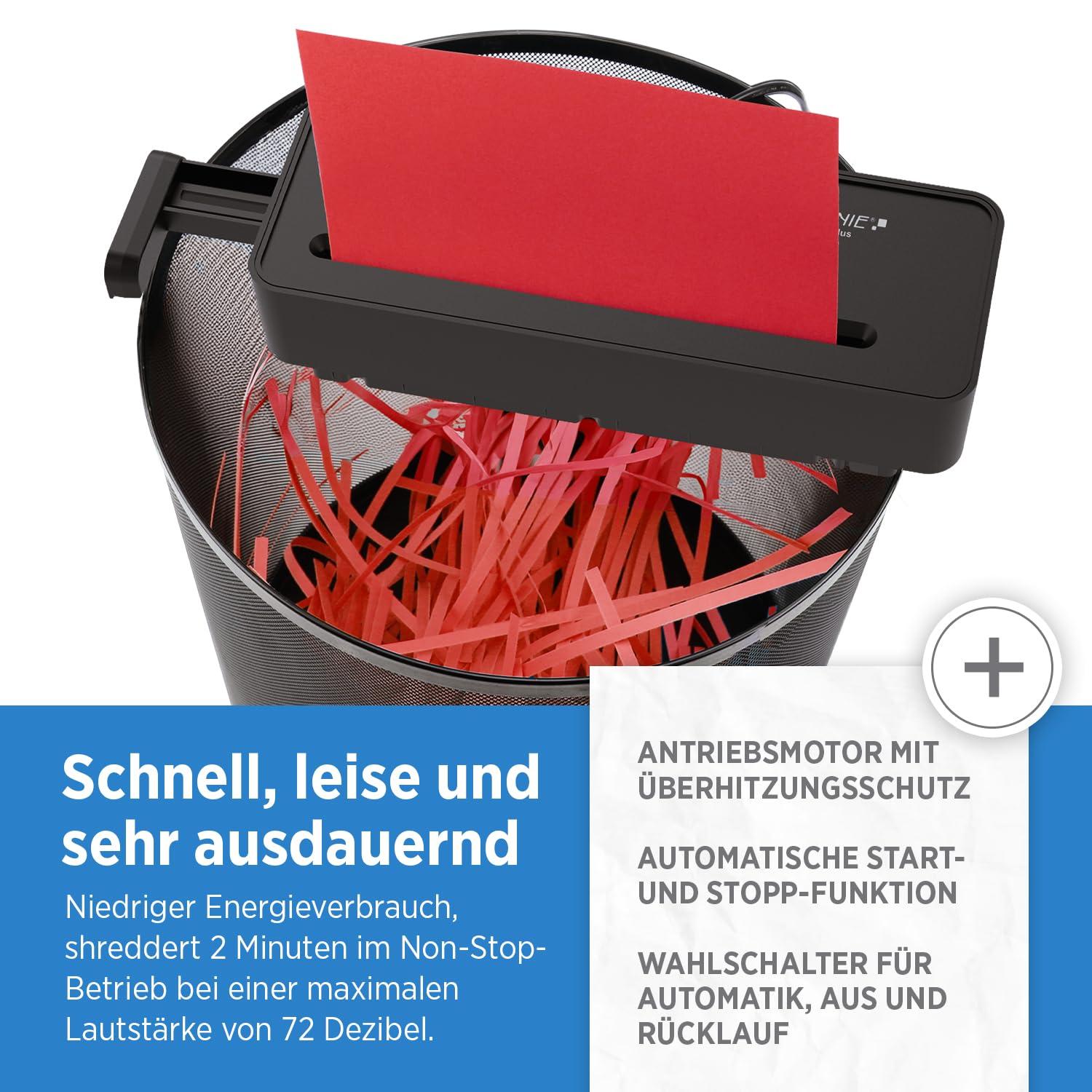 GENIE 260 S Plus Aktenvernichter | Papierschredder mit 6-mm Streifenschnitt | Schredder Aktenvernichter für Zuhause | Shredder Papier kompakt | Mit universal Aufsatz | Paper Shredder