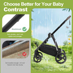 Lnhcrbs Kinderwagen 3 in 1,Kinderwagen Set ist ein mit einer Hand faltbarer Aluminiumrahmen, Bergsteiger Stoller ist aus Leder, wasser- und schmutzabweisend, Für 0-4 Jahre, 22KG(Schwarz)