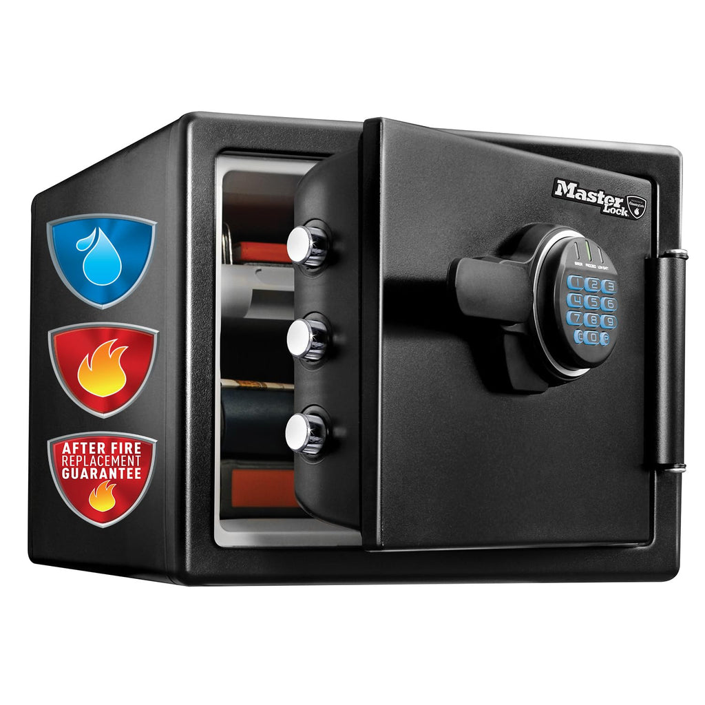 Master Lock Tresor Feuerfest und Wasserdicht mit Zahlencode, Dreifacher Schutz - Flug, Feuer und Flut, elektronische Kombination, 22,8L, 34.8 x 41.5 x 49.1 cm