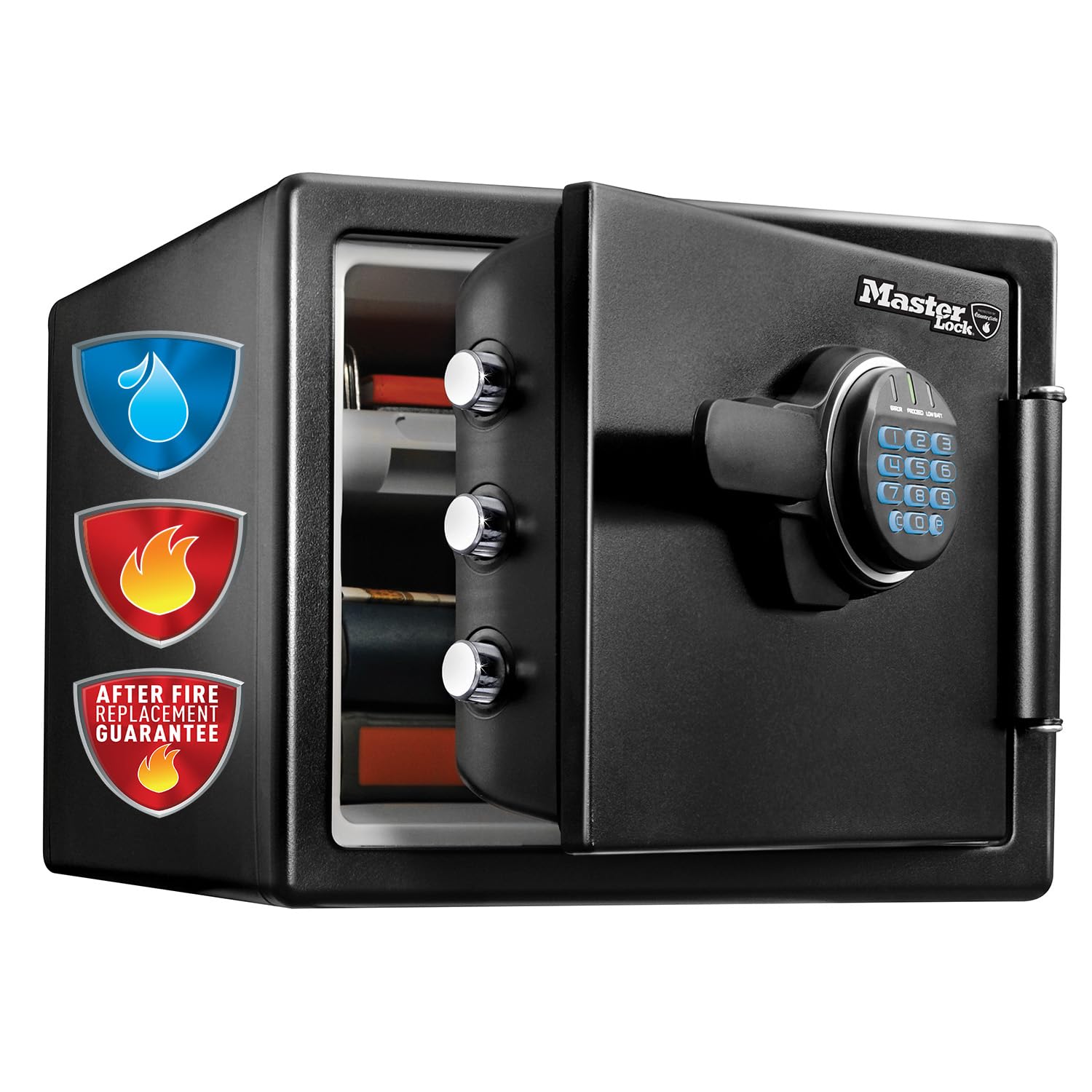 Master Lock Tresor Feuerfest und Wasserdicht mit Zahlencode, Dreifacher Schutz - Flug, Feuer und Flut, elektronische Kombination, 22,8L, 34.8 x 41.5 x 49.1 cm