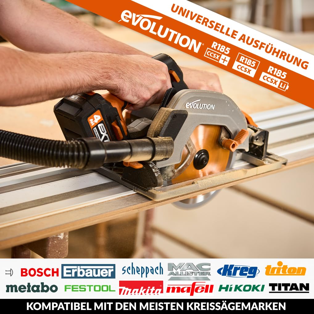 Evolution ST1400-G2 Führungsschiene Kreissägen Universal passend für die meisten Marken Makita, Metabo Bosch, Festool, 1,4m (2 x 700 mm ) Selbstausrichtende Verbindungsschienen, Endanschlag-Zubehör