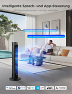 GoveeLife leiser Ventilator, 12 Geschwindigkeiten bis zu 8 m/s, 5 Modi, 24-Stunden-Timer, intelligenter Turmventilator mit 150°-Oszillation, APP- und Sprachsteuerung für Zuhause, schwarz