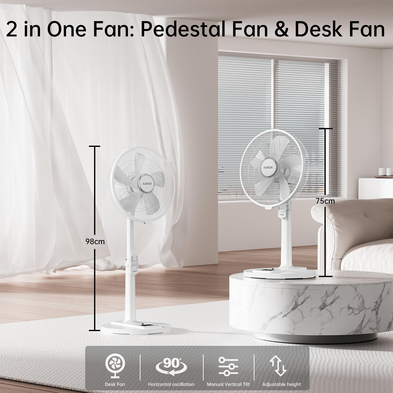 4UMOR Standventilator leise 24W 20dB DC Motor 9 Geschwindigkeiten Oszillation90° verstellbar Ventilator mit Fernbedienung 9H Timer 41cm Durchmesser Ventilator leise 80% Energie Sparen