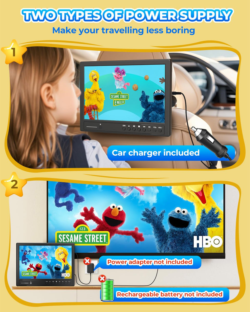 Arafuna 12,5 Zoll DVD Player Auto,1080p Auto Fernseher, DVD Player Auto Kinder Supporte l'entrée USB/TF, HDMI, AV, Non Rechargeable (Grauschwarz)