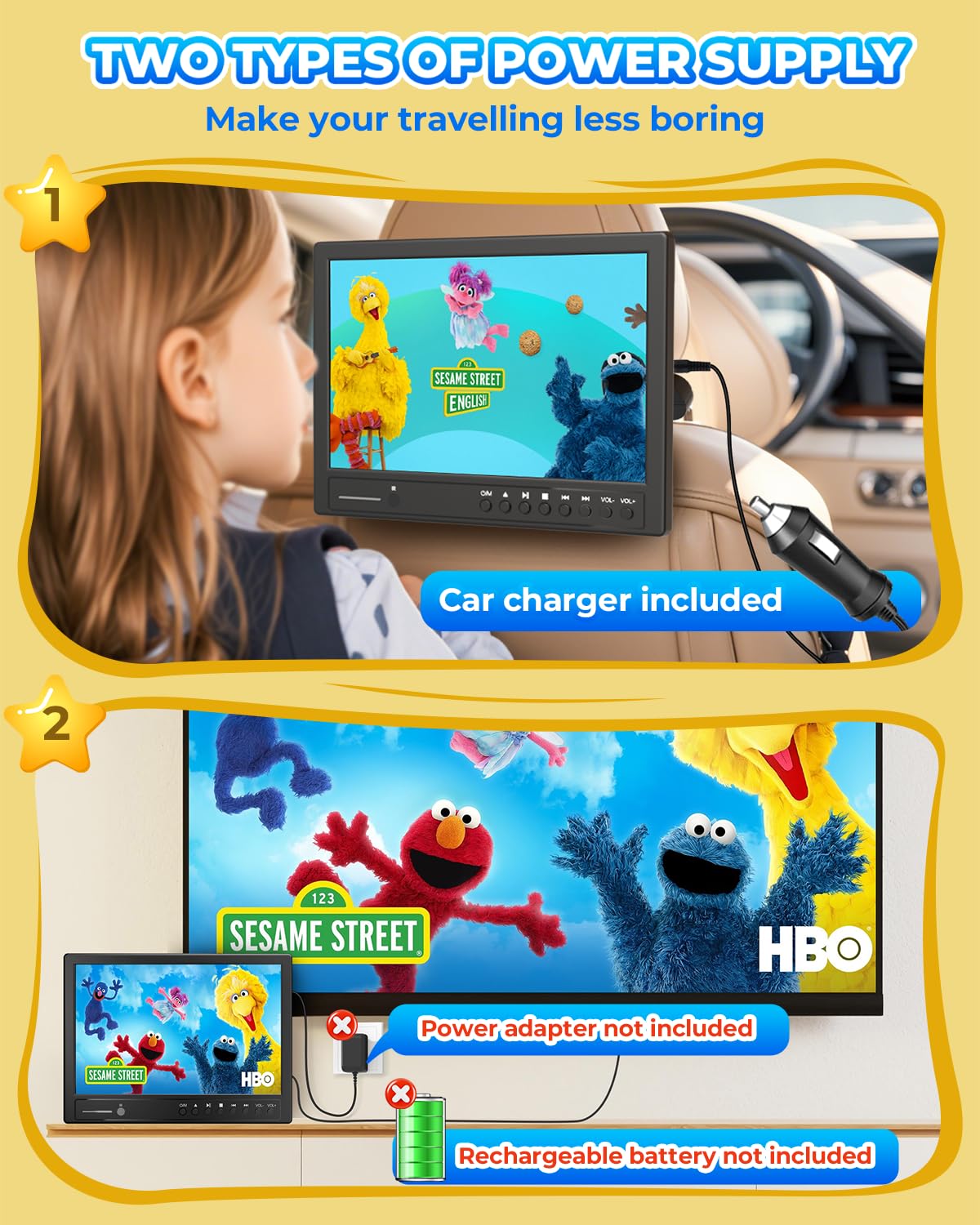 Arafuna 12,5 Zoll DVD Player Auto,1080p Auto Fernseher, DVD Player Auto Kinder Supporte l'entrée USB/TF, HDMI, AV, Non Rechargeable (Grauschwarz)