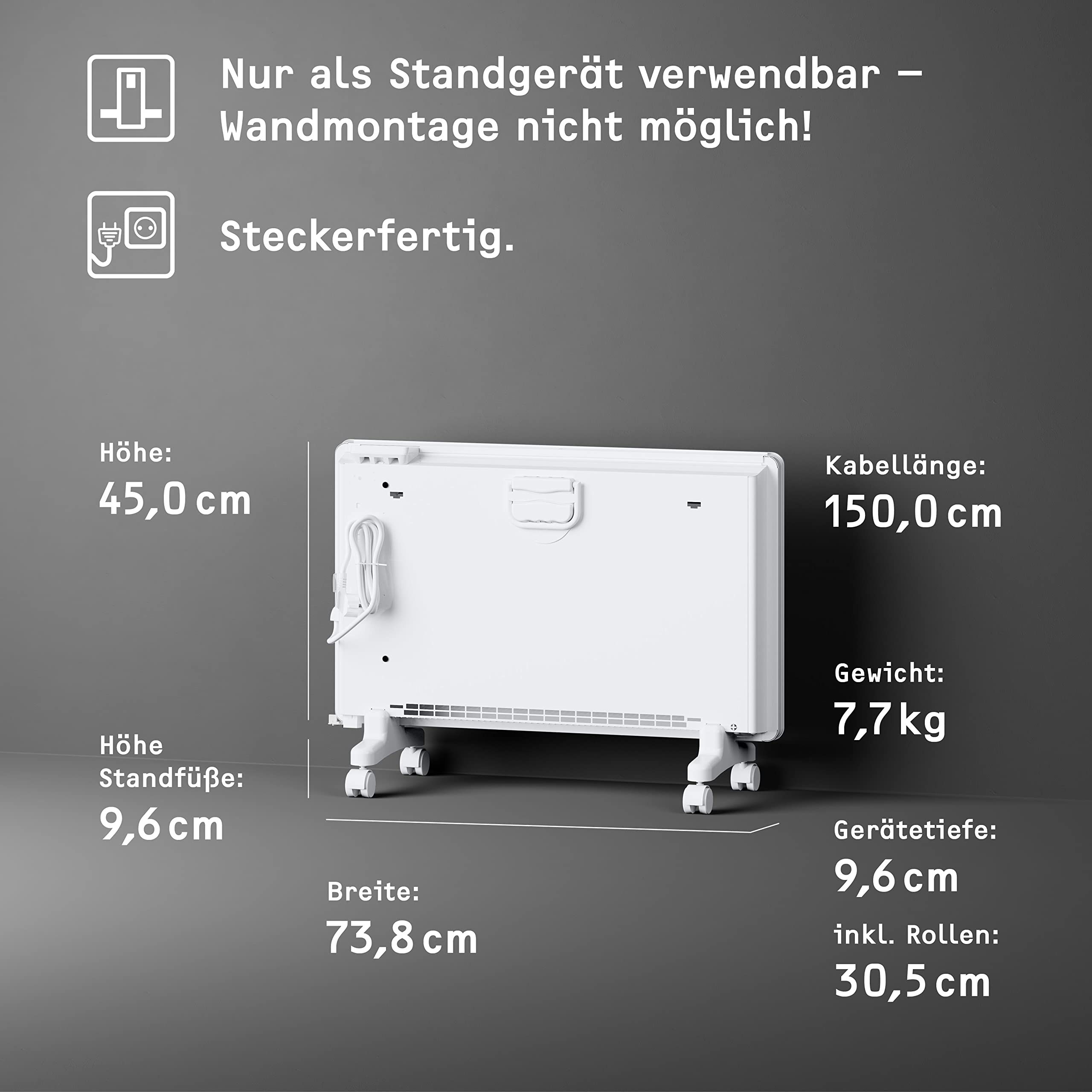 STIEBEL ELTRON Elektroheizung Standgerät für ca. 25 m², TÜV geprüft, Konvektor-Heizung mit elektronischer Regelung, 2 kW, energiesparend, LC-Display, Rollen, 204451