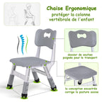 MAMIZO Kindertisch Packung mit 6 Stühlen, Kindertischgruppe Höhenverstellbar, Kinder Tisch Stuhl Set für Kindergarten und Kinderzimmer, Plastik Kindermöbel, Sitzgruppe Jungen Mädchen ab 2 Jahre, Grau