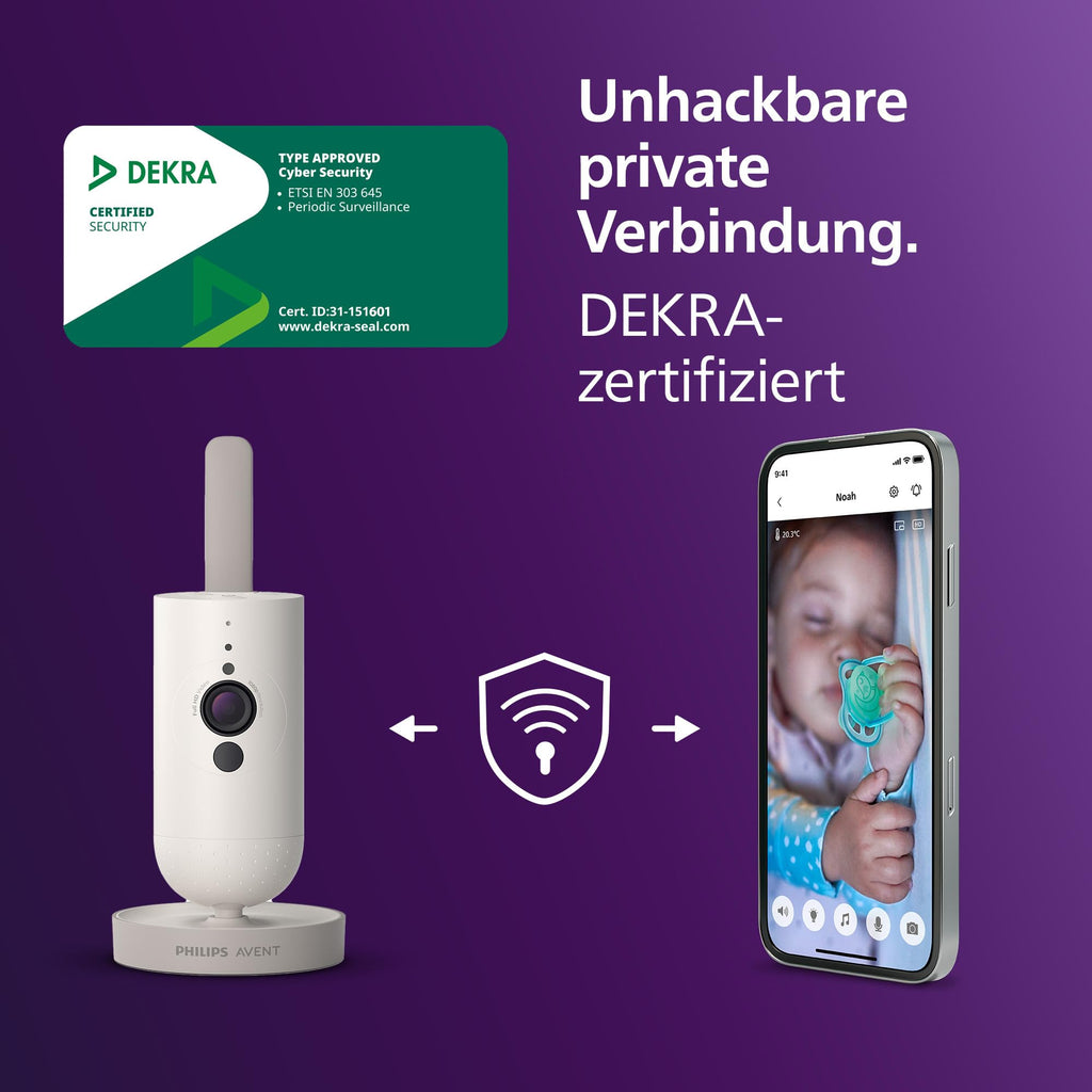Philips AVENT Philips Connected Videophone mit WLAN, hochwertiger HD-Kamera, Infrarot-Nachtsichtfunktion, Schrei-Erkennung, Gegensprechfunktion, DEKRA Zertifiziert privat und sicher, SCD951/26