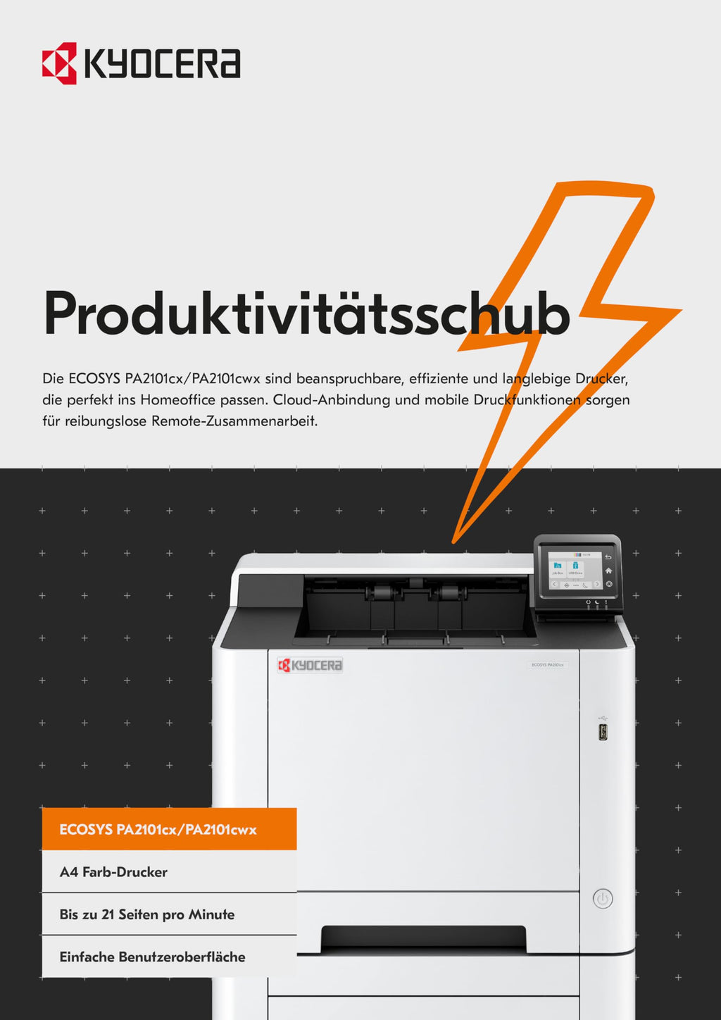 Kyocera Ecosys PA2101cwx Laserdrucker Farbe. Farbdrucker 21 Seiten pro Minute. Laserdrucker WLAN. Farblaserdrucker inkl. schwenkbarem Touchpanel und Mobile-Print-Unterstützung