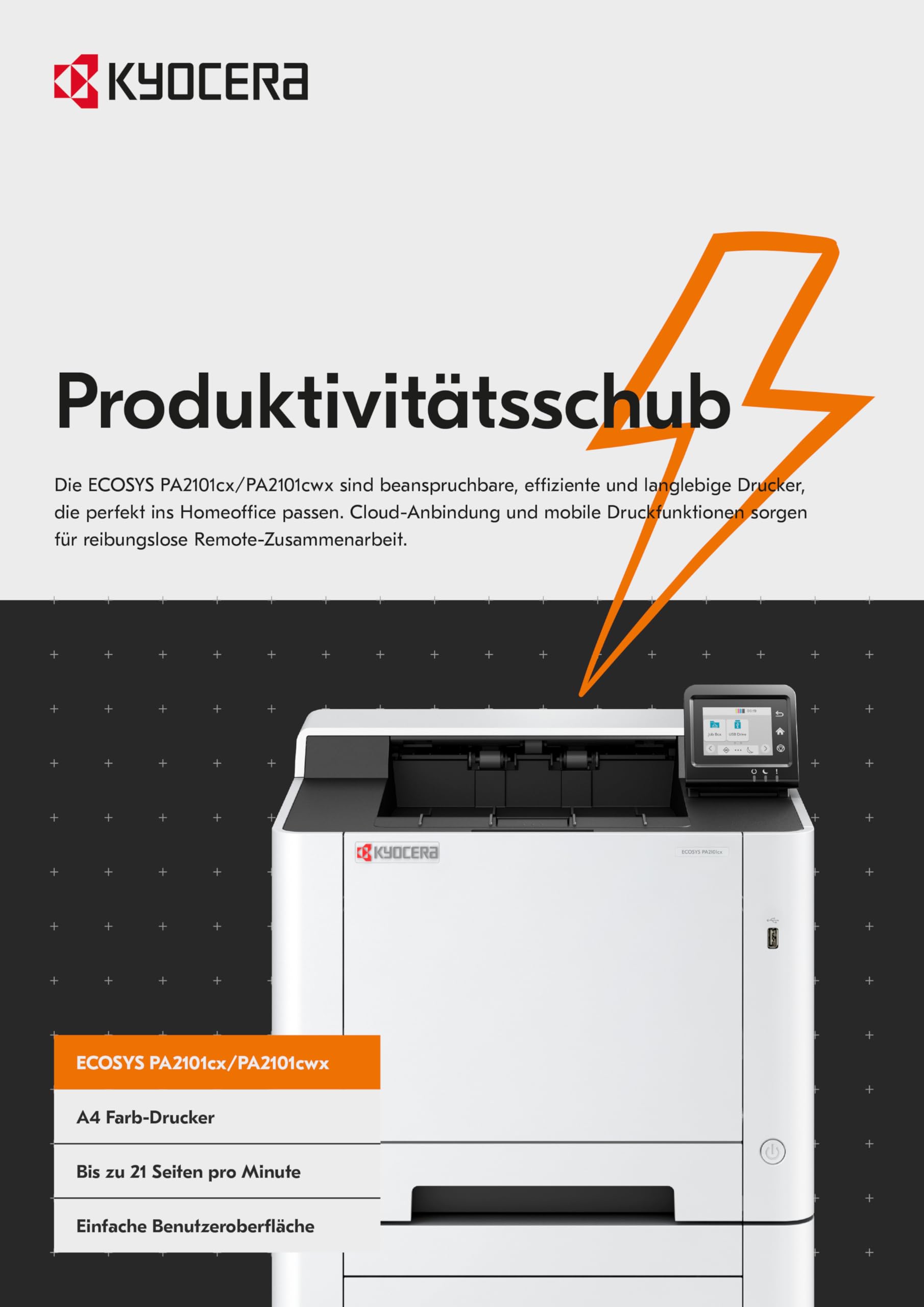 Kyocera Ecosys PA2101cwx Laserdrucker Farbe. Farbdrucker 21 Seiten pro Minute. Laserdrucker WLAN. Farblaserdrucker inkl. schwenkbarem Touchpanel und Mobile-Print-Unterstützung