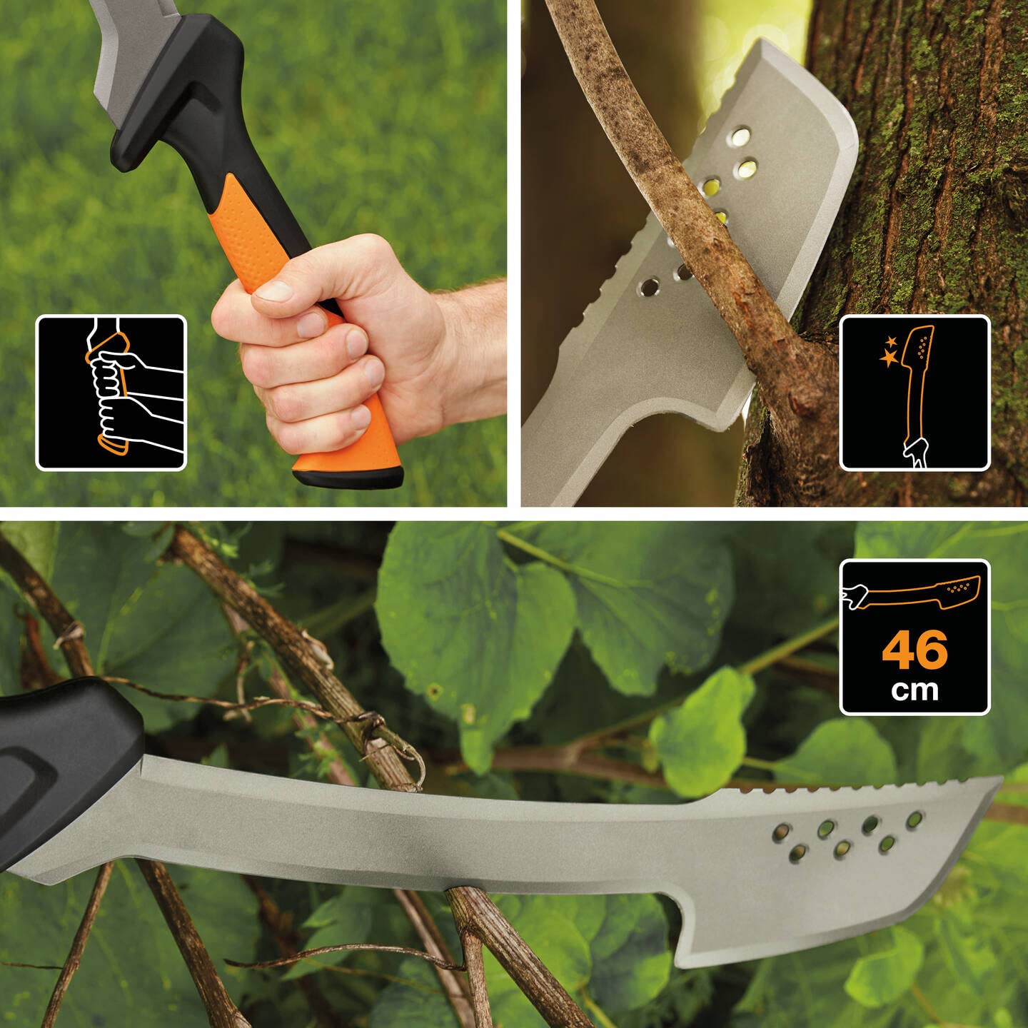 Fiskars Machete-Axt, Inkl. Holster aus Nylon, Klingenlänge: 46 cm, Gehärteter Stahl/Kunststoff, Schwarz/Orange, 1051236