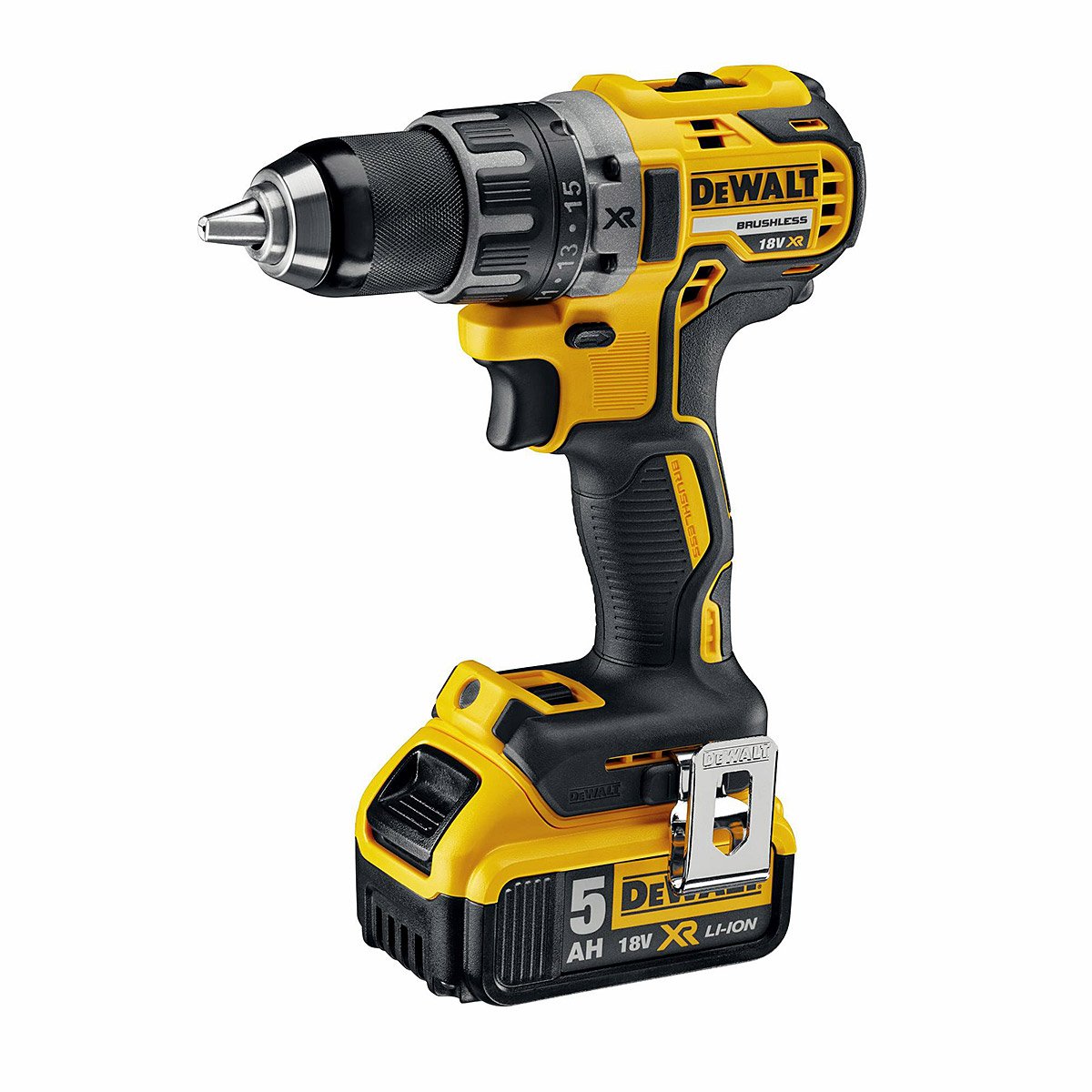Dewalt 18 Volt 2-Gang Akku Bohrschrauber DCD791P2 (Bürstenloser Motor, 2-Gang Vollmetallgetriebe, max. Drehmoment 70 Nm, 15 Drehmomentstufen, 2x 18 Volt 5 Ah Li-Ion Akkus und Ladegerät, T-STAK Box)
