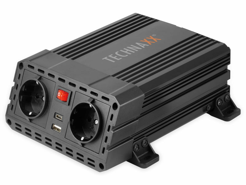 Technaxx Wechselrichter 24V auf 230V - LKW Inverter mit 2X Schuko-Stecker und 2X USB-Port - Power 600W / 1200W (Spitze) - Spannungswandler TE19 24V