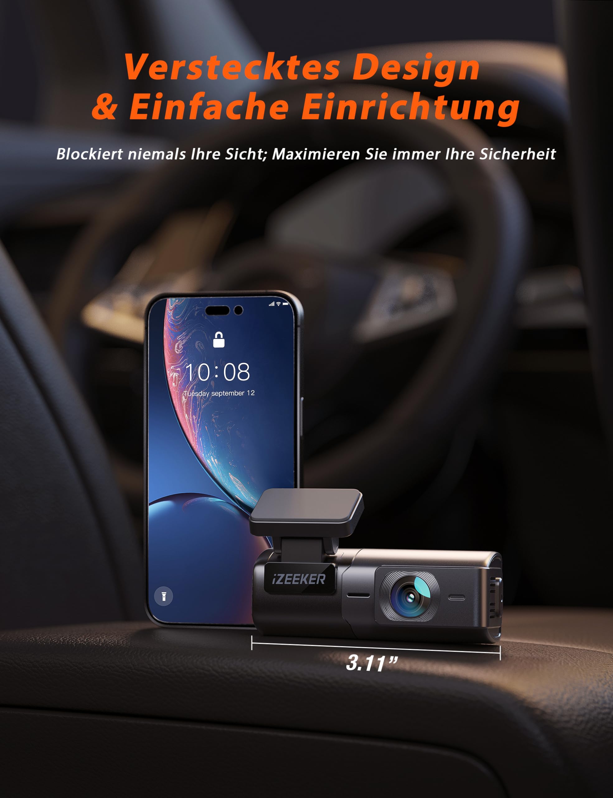 iZEEKER 2,5K Dashcam Auto, WiFi Dash Cam mit 32GB SD Karte, Mini Auto Kamera, 1440P Dash-Cam Auto mit APP Steuerung, 24/7 Parküberwachung, WDR Nachtsicht, 170° Weitwinkel, G-Sensor, Loop-Aufnahme