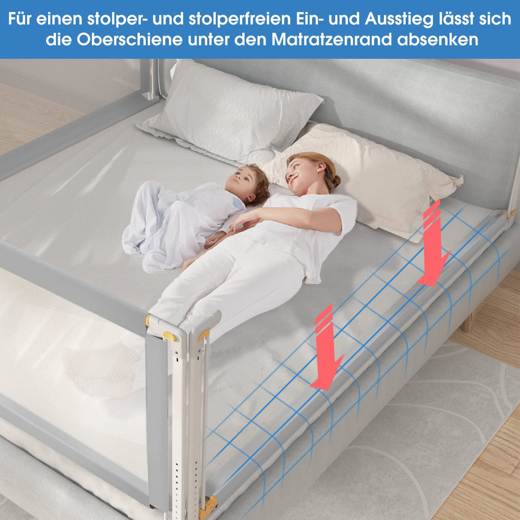 YIKANWEN Bettgitter, 200cm Bettschutzgitter für Kinder ab 0-10 Jahren, einziehbare Kinderbettgitter Babybettgitter,passend für Kinderbetten, Elternbetten und Alle Massivholzbetten（Nur 1 Stück）